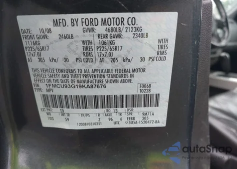 2009 Ford Escape Xlt z USA, uszkodzony, nr VIN 1FMCU93G19KA87676